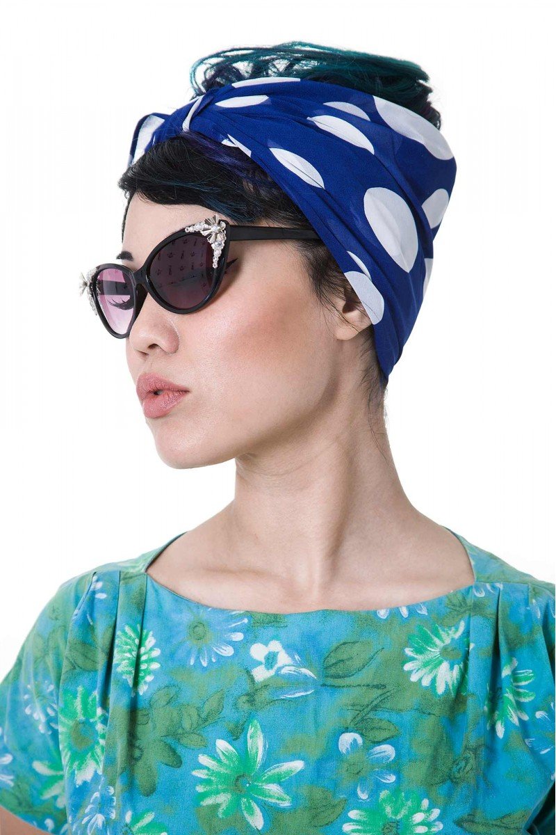 Blue Scarf With Big White Polka-Dots