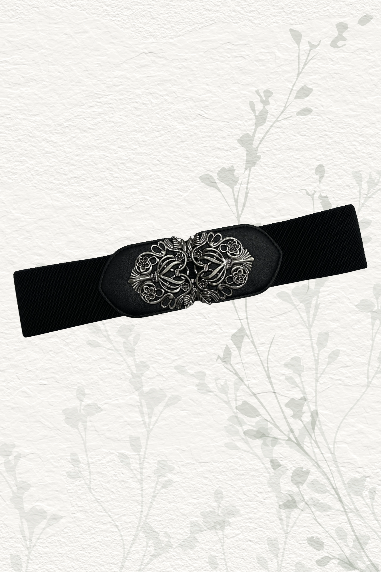Floral Filigree Stretch Belt in Black