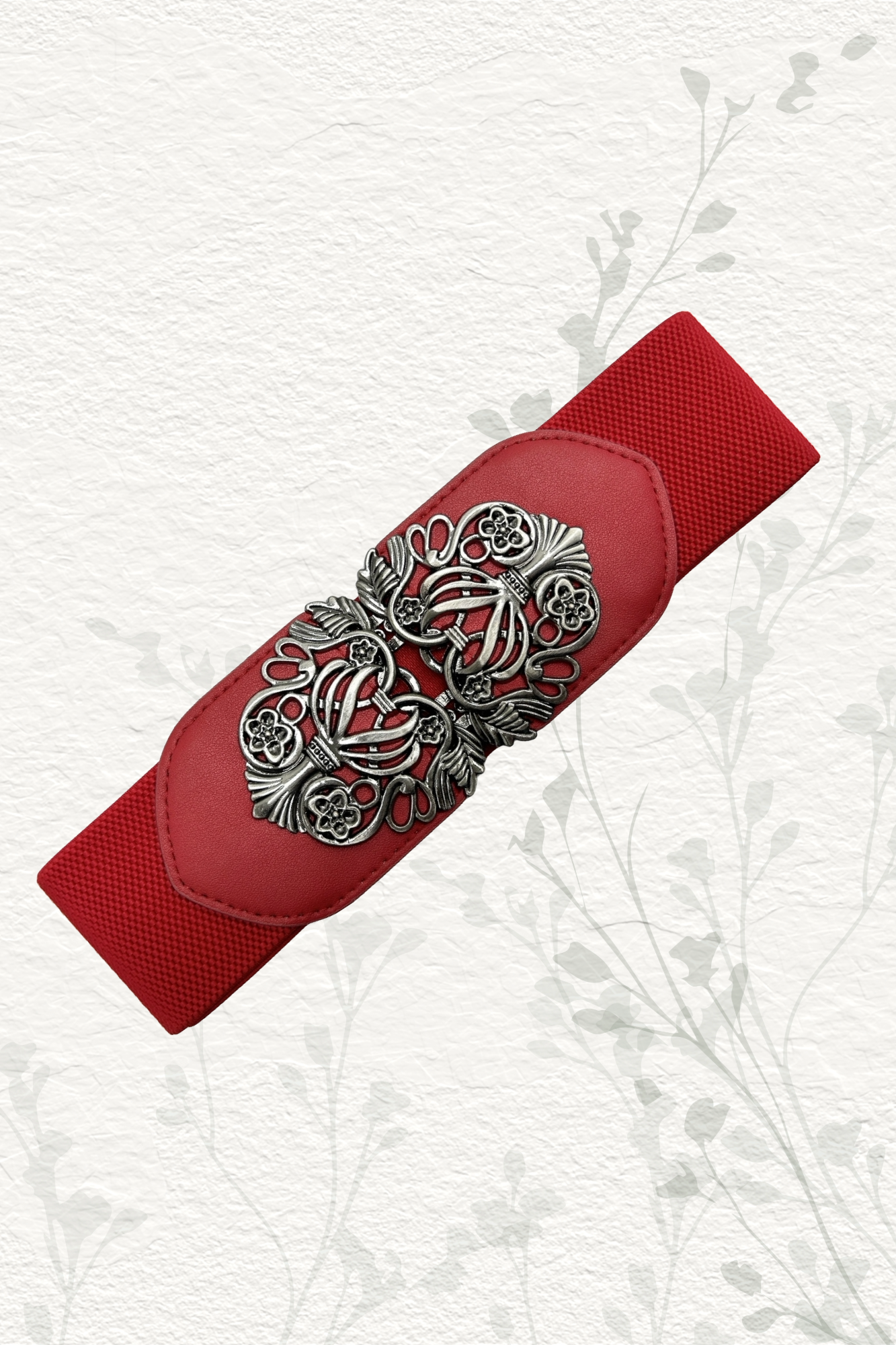 Floral Filigree Stretch Belt in Red