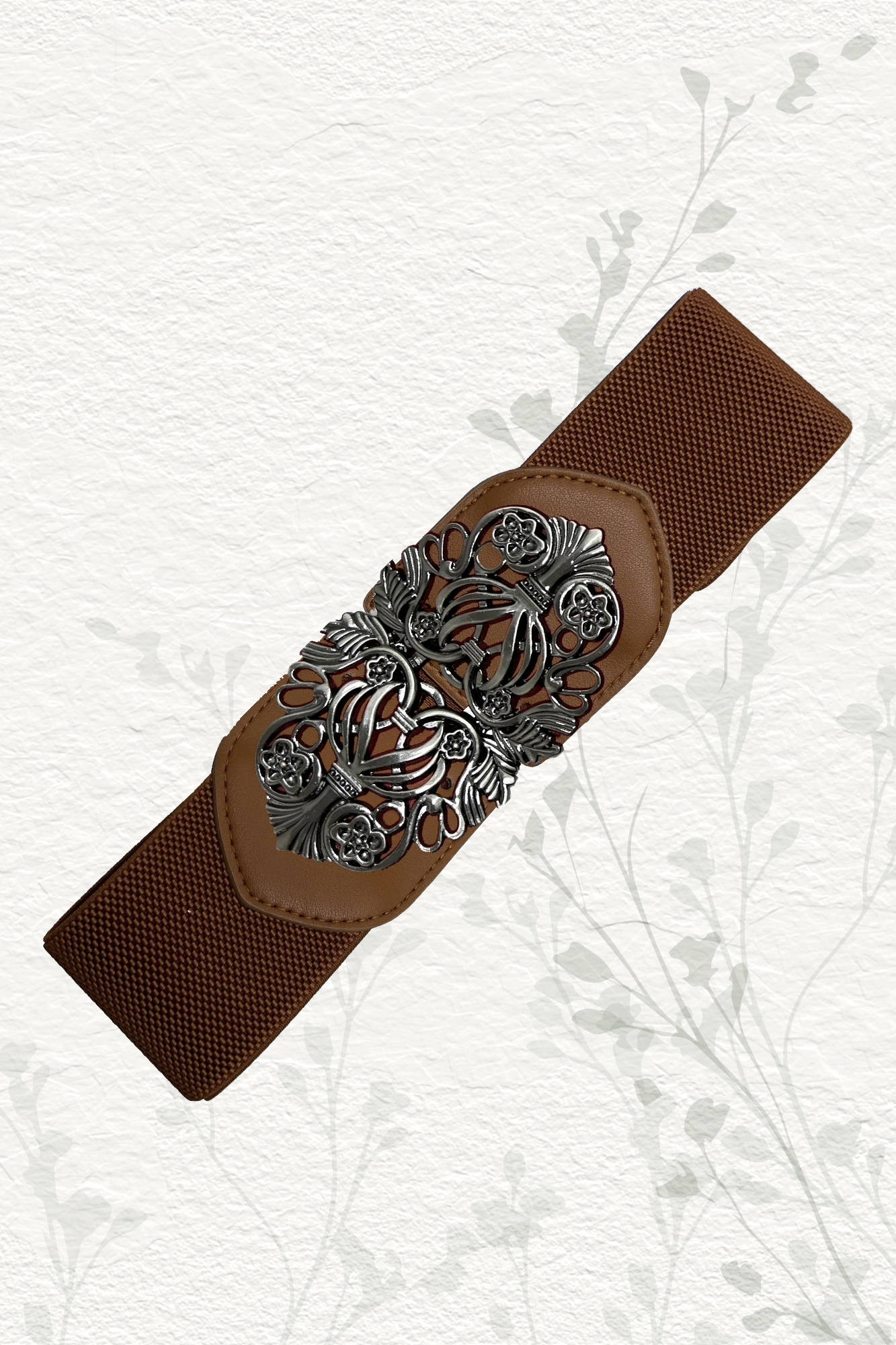 Floral Filigree Stretch Belt in Brown