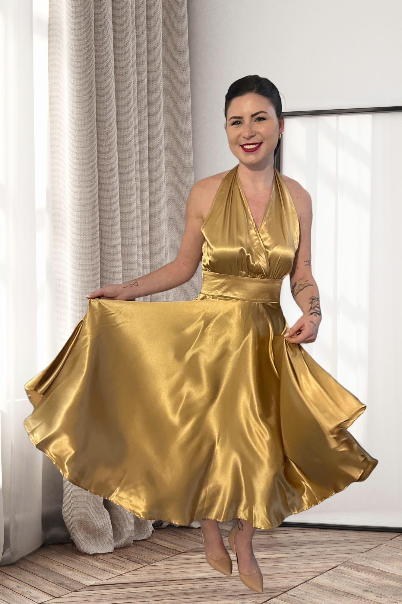 Isabella Halter Dress in Golden Goddess