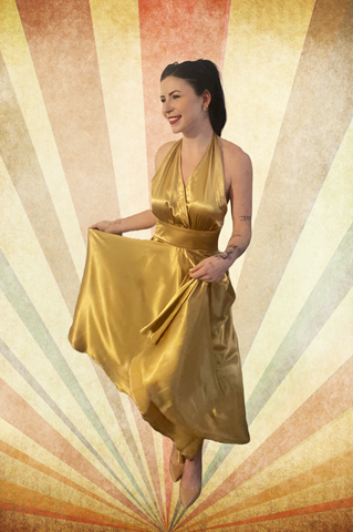 Isabella Halter Dress in Golden Goddess