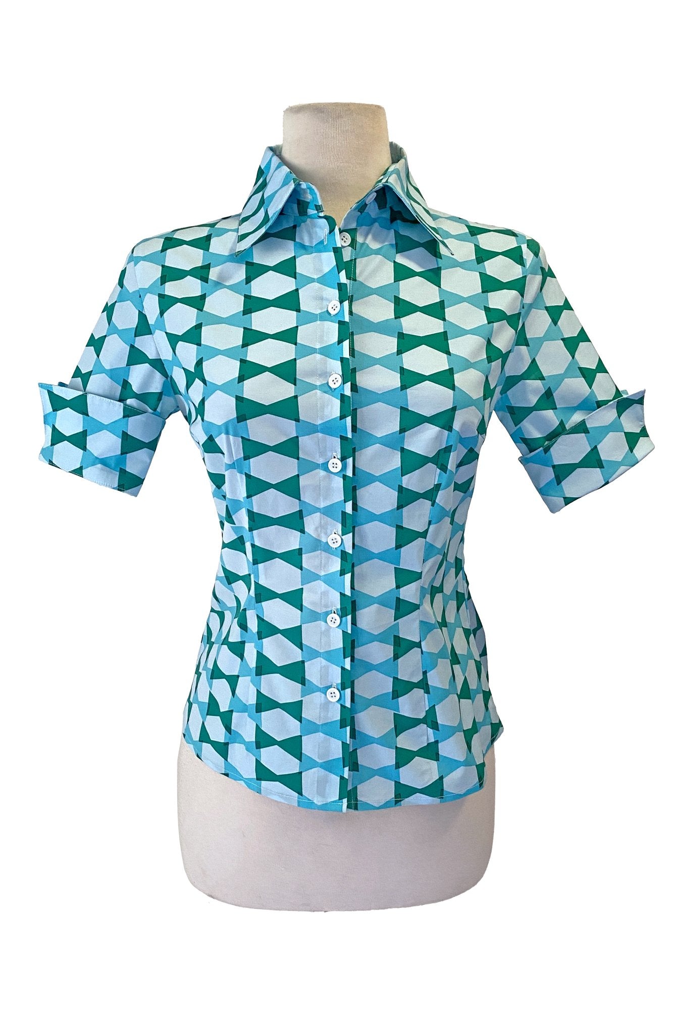 Lori Ann Blouse in Blue Lagoon Bow Ties Print