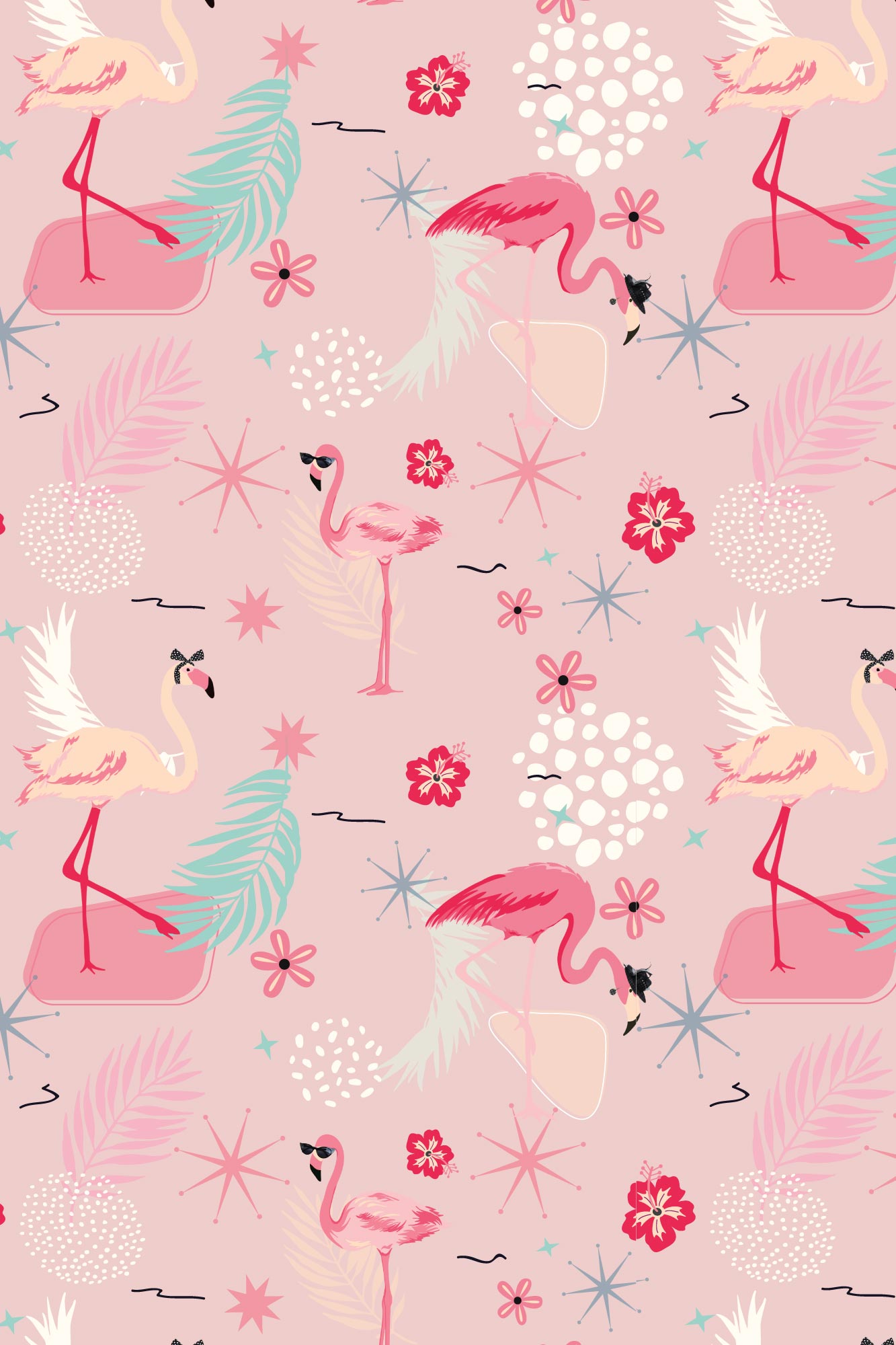 Mid Mod Circle in Fancy Flamingos